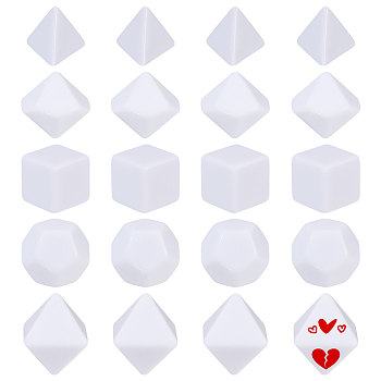20Pcs 5 Style Opaque Acrylic No Hole Beads, Stamp Blank Dice Making, White, Dice, 16~24.5x16~21x16~24.5mm, 4pcs/style