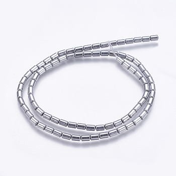Electroplate Non-magnetic Synthetic Hematite Bead Strands, Smooth Surface, Column, Platinum Plated, 4x2mm, Hole: 1mm, about 80~83pcs/strand, 15.7 inch~15.9 inch