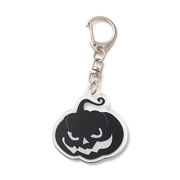 Halloween Acrylic Pendant Keychain, with Iron Keychain Clasp Findings, Pumpkin, 8.6cm