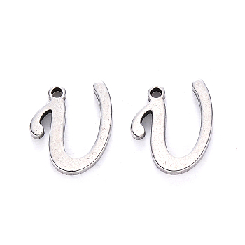 201 Stainless Steel Charms, Laser Cut, Stainless Steel Color, Letter.U, 11.5x10x1mm, Hole: 1mm