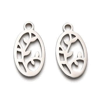 316 Surgical Stainless Steel Pendants, Laser Cut, Tree of Life Charm, Stainless Steel Color, Oval, 15x8x1mm, Hole: 1.6mm