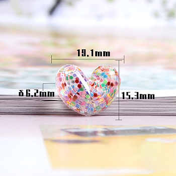 Transparent Resin Cabochons, Heart with Laser Sequins, Colorful, 15.3x19.1x6.2mm