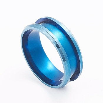 201 Stainless Steel Grooved Finger Ring Settings, Ring Core Blank, for Inlay Ring Jewelry Making, Blue, Size 11, Inner Diameter: 21mm