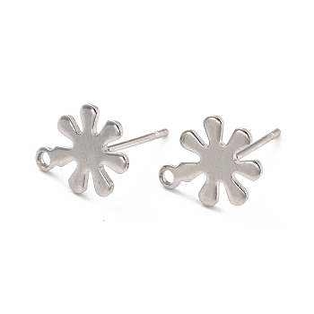 201 Stainless Steel Stud Earrings Findings, with 304 Stainless Steel Pin and Loop, Flower, Stainless Steel Color, 11.5x9mm, Hole: 1.2mm, Pin: 0.7mm