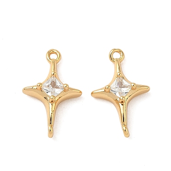 Brass Micro Pave Clear Cubic Zirconia Pendants, Star, Nickel Free, Real 18K Gold Plated, 16x10x4.5mm, Hole: 1.2mm and 0.8mm