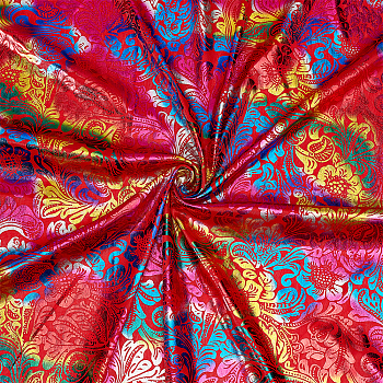 Phoenix Flower Pattern Bronzing Polyester Fabric, for DIY Crafting and Clothing, Red, 158x0.01cm