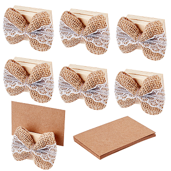 Olycraft 6 Sets Wood Place Card Holders, for Memo Note Name Sign Wedding Party Birthday, Bowknot, BurlyWood, 49x60x29mm