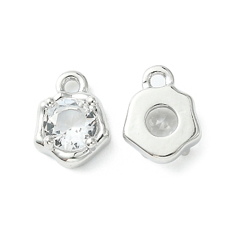 Brass Micro Pave Cubic Zirconia Charms, Irregular Shape Charm, Real Platinum Plated, Clear, 9x7x3mm, Hole: 1.4mm
