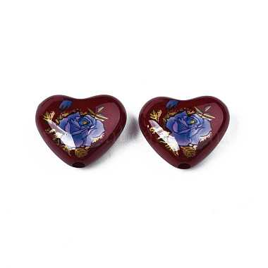 Flower Printed Opaque Acrylic Heart Beads(SACR-S305-28-L02)-2