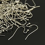 Brass Hook Ear Wire, Lead Free and Cadmium Free, Platinum Color, Size: about 11mm wide, 22mm long, 0.75mm thick, Ball: 2mm in diameter(J0JQN-N)