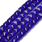 Transparent Glass Beads Strands, Square, Faceted, Dark Blue, 5.5~6x6x4~4.5mm, Hole: 1mm, about 100pcs/strand, 22.44~22.56(57~57.3cm)(GLAA-L050-A10)