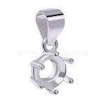 1Pc 925 Sterling Silver Pendant Cabochon Settings, Flat Round, 1Pc Suede Fabric Square Silver Polishing Cloth, Silver, Tray: 4.7x4mm, 8x6x3.5mm, Hole: 4x3mm(STER-BC0002-75B)