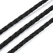 Braided PU Leather Cords, Round, Black, 4mm, about 2.19 Yards(2m)/Strand(WL-WH0005-002B)