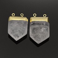Natural Quartz Crystal Pointed Pendants, Rock Crystal, with Golden Tone Brass Findings, Crystal, 28~33x19~21x7mm, Hole: 2mm(G-P053-G32F)