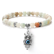 Fashion Natural Flower Amazonite Beaded Stretch Bracelets, Owl with Evil Eye Charms Bracelets for Women(OX9130-7)