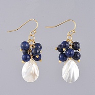 Natural Lapis Lazuli Dangle Earrings, with Natural Spiral Shell Beads, Real 18K Gold Plated Brass Earring Hooks and Copper Wire, 43mm, Pin: 0.6mm(EJEW-JE03876-02)