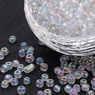 6/0 Glass Seed Beads, Trans.Colours Rainbow, Clear, about 4mm in diameter, hole: 1mm, about 4500pcs/pound(SDB4mm161)