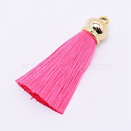 Polyester Tassel Big Pendants, with Plastic Findings, Hot Pink, 67x15.3mm, Hole: 3mm(FIND-WH0062-02G)