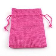 Polyester Imitation Burlap Packing Pouches Drawstring Bags, for Christmas, Wedding Party and DIY Craft Packing, Deep Pink, 9x7cm(ABAG-R005-9x7-08)
