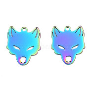 Ion Plating(IP) 201 Stainless Steel Charms, Halloween Style, Fox, Rainbow Color, 15x12.5x1mm, Hole: 1.2mm(STAS-N098-086M)