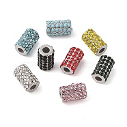 304 Stainless Steel Beads, with Rhinestone, Column, Stainless Steel Color, Mixed Color, 11x7mm, Hole: 3mm(STAS-NH0001-02P)