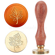 Wax Seal Stamp Set, Sealing Wax Stamp Solid Brass Head,  Wood Handle Retro Brass Stamp Kit Removable, for Envelopes Invitations, Gift Card, Leaf Pattern, 83x22mm(AJEW-WH0208-797)