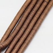 Electroplate Non-magnetic Synthetic Hematite Beads Strands, Frosted, Heishi Beads, Flat Round/Disc, Grade A, Copper Plated, 3x1mm, Hole: 1mm, about 400pcs/strand, 16 inch(G-J164B-3mm-01)