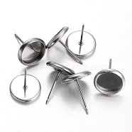 Flat Round 304 Stainless Steel Stud Earring Settings, Stainless Steel Color, Tray: 8mm, 10mm, Pin: 0.7mm(STAS-M227-8mm)