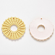 Resin Pendants, Imitation Woven Rattan Pattern, Flat Round, Yellow, 44x6mm, Hole: 2mm(RESI-T029-06D)