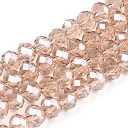 Electroplate Glass Beads Strands, Pearl Luster Plated, Faceted, Rondelle, PeachPuff, 6x5mm, Hole: 1mm, about 83~85pcs/strand, 38~39cm(EGLA-A034-T6mm-A29)