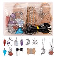 DIY Gemstone Necklace Making Kit, Including Natural & Synthetic Mixed Stone Pendants with Alloy Findings, Bullet & Cone & Moon & Star, Iron Cable Chains, Imitation Leather Cord(DIY-SZ0009-42)