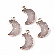 Druzy Resin Pendants, with Edge Light Gold Plated Iron Loops, Moon, Linen, 19x11x3.5mm, Hole: 1.8mm(RESI-S383-063C)