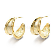 Semicircular Brass Half Hoop Earrings, Nickel Free, Real 18K Gold Plated, 22x12mm, Pin: 0.7mm(KK-S356-355-NF)