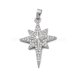 Brass Micro Pave Cubic Zirconia Pendants, North Star, Long-Lasting Plated, Cadmium Free & Lead Free, Rack Plating, Platinum, 29.5x20x3mm, Hole: 4.5mm(KK-V009-27G)