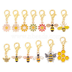 Alloy Enamel Pendants Decorations, with Zinc Alloy Lobster Claw Clasps, Bee & Flower & Honeycomb, Mixed Color, 26~38mm, 14pcs/set(HJEW-AB00580)