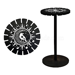 Wooden Wheel, Wooden Display Shelf, Black Holder Stand, Rustic Divination Pendulum Storage Rack, Witch Stuff, Moon Pattern, Wheel: 120x8mm, 2pcs, Studdle: 288x12mm, 1pc(DJEW-WH0046-028)