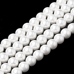 Shell Pearl Beads Strands, Round, White, 8~8.5mm, Hole: 1mm, about 48pcs/strand, 15.9 inch(BSHE-S301-8mm-04)