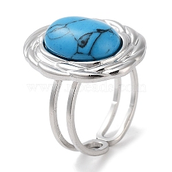 304 Stainless Steel Ring, Adjustable Synthetic Turquoise Rings, Oval, 17.5x22mm, Inner Diameter: Adjustable(RJEW-B059-12P-05)
