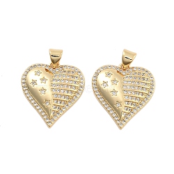 Brass Pave Clear Cubic Zirconia Pendants, Golden, Heart, 21x19x3mm, Hole: 5mm(KK-U009-05G-G)