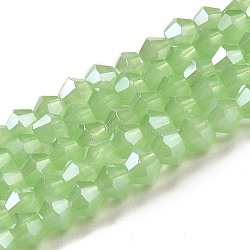 Imitation Jade Electroplate Glass Beads Strands, Pearl Luster Plated, Faceted, Bicone, Green, 6x6mm, Hole: 1.2mm, about 45~47pcs/strand, 9.65~9.84 inch(24.5~25cm)(EGLA-A039-J6mm-A01)