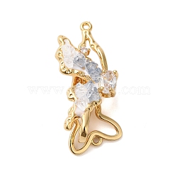 Brass Micro Pave Clear Cubic Zirconia Fold Over Clasps, with Glass & Enamel, Butterfly, Real 18K Gold Plated, 38mm, Hole: 1.2mm(KK-S382-11G)