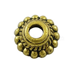 Tibetan Style Bead Caps, Antique Golden, Lead Free and Cadmium Free, Half Round, Size: about 8mm in diameter, 3mm thick, hole: 2mm(X-GLF1235Y)