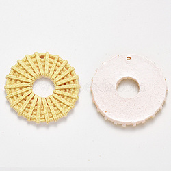 Resin Pendants, Imitation Woven Rattan Pattern, Flat Round, Yellow, 44x6mm, Hole: 2mm(RESI-T029-06D)