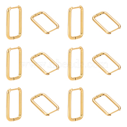 6 Pairs 201 Stainless Steel Hoop Earrings, with 316 Surgical Stainless Steel Pins, Real 18K Gold Plated, Rectangle, 20x12.5x2mm(EJEW-UN0003-13A)
