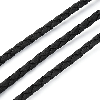 Braided PU Leather Cords, Round, Black, 4mm, about 2.19 Yards(2m)/Strand