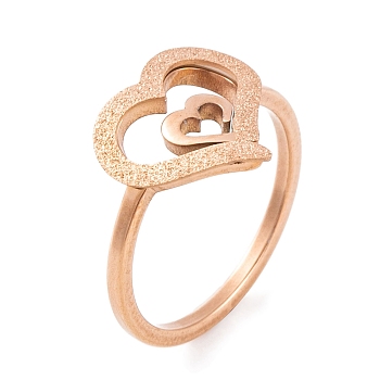 304 Stainless Steel Heart Finger Ring for Women, Rose Gold, US Size 6~9(16.5~18.9mm)