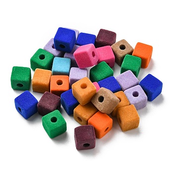 Flocky Acrylic European Beads, Large Hole Beads, Cube, Mixed Color, 14.5~15.5x14.5~15.5x14.5~15.5mm, Hole: 5.6mm