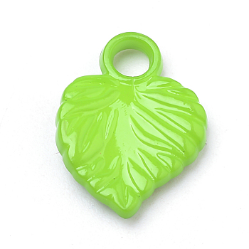 Opaque Acrylic Pendants, Leaf, Lime Green, 19x14x3mm, Hole: 3mm, about 1135pcs/500g