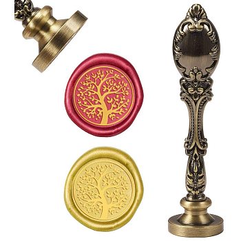 DIY Scrapbook, Brass Wax Seal Stamp and Alloy Handles, Tree Pattern, 103mm, Stamps: 2.5x1.45cm