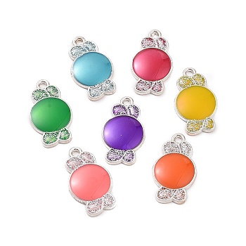 Alloy Enamel Pendants, with Sequins, Platinum, Candy Charm, Mixed Color, 24x13.5x2mm, Hole: 2mm